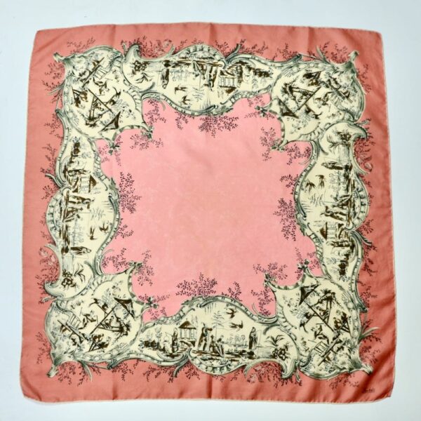 1950s Thirkell London 1950s silk scarf chinoiserie pink