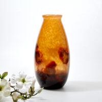 Degué Art Deco vase in orange marbled glass, signed - Divine