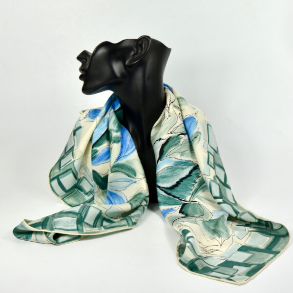 jacques fath silk scarf 1950s french designer scarf couture flute player green blue 1