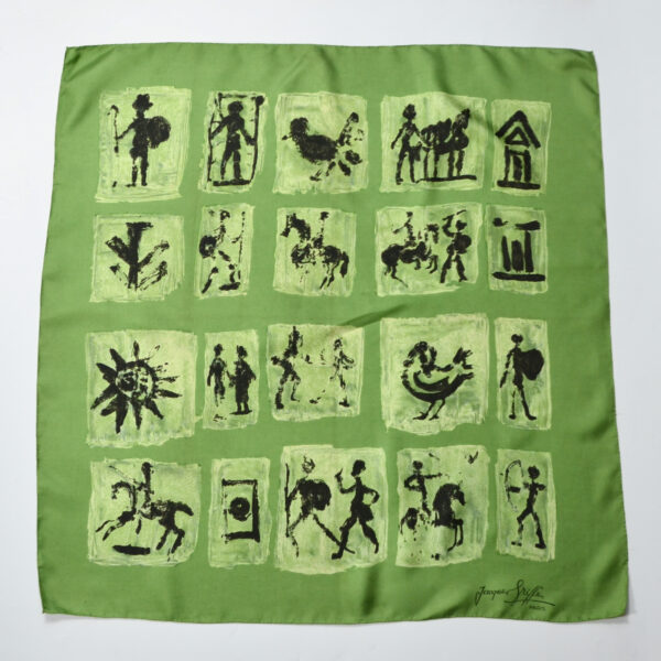 jacques griffe vintage silk scarf french designer symbol forest green 1950s designer silk scarf