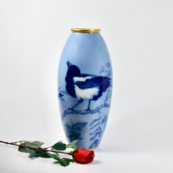 large L Chanbon et fils Limoges vase bleu de four 1930s art deco porcelain vase with magpies