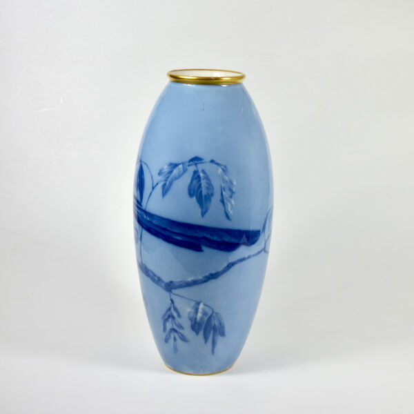 large L Chanbon et fils Limoges vase bleu de four 1930s art deco porcelain vase with magpies 3 (1)