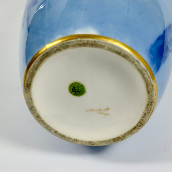 large L Chanbon et fils Limoges vase bleu de four 1930s art deco porcelain vase with magpies 4 (2)