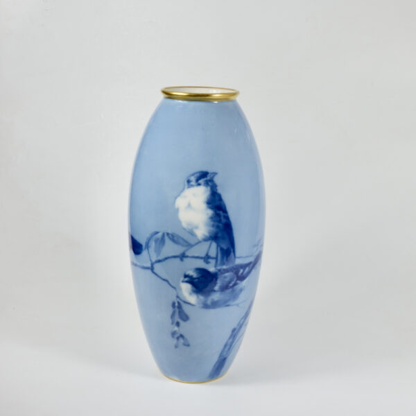 large L Chanbon et fils Limoges vase bleu de four 1930s art deco porcelain vase with magpies 4 (3)