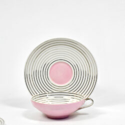 Limoges Art Deco tea cups saucers pink silver 1930 TLB Touze Lemaitre Blancher Primavera French porcelain tete a tete 6