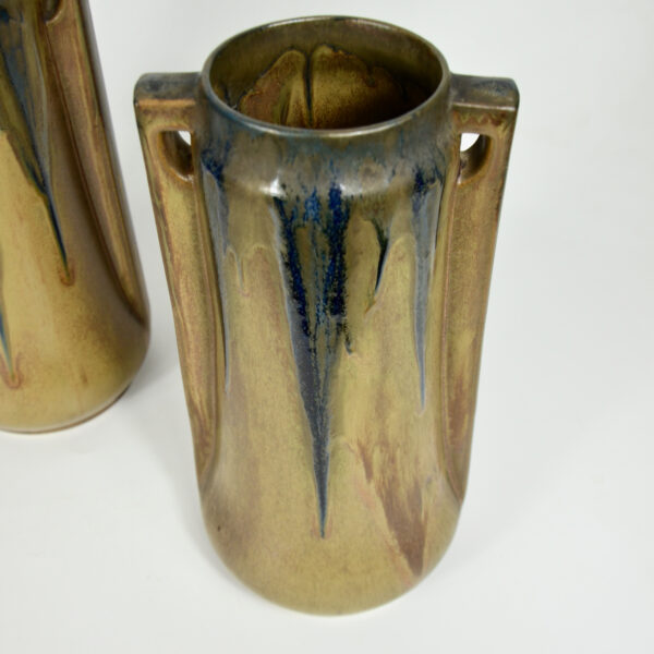 Pair of large Denbac vases art deco stoneware French pottery drip glaze 1930s 2