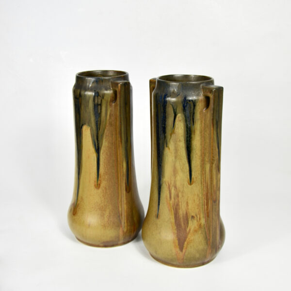 Pair of large Denbac vases art deco stoneware French pottery drip glaze 1930s 3