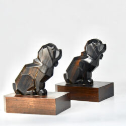 art deco macassar book ends dogs pair of basset hounds 1930s ebony figural cubist bookends 1