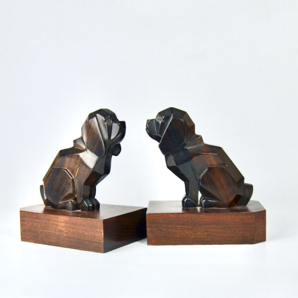 art deco macassar book ends dogs pair of basset hounds 1930s ebony figural cubist bookends