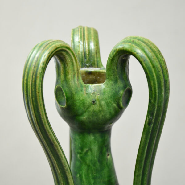belgian-art-nouveau-vase-with-3-handles-c1900-art-pottery-green-vase 2