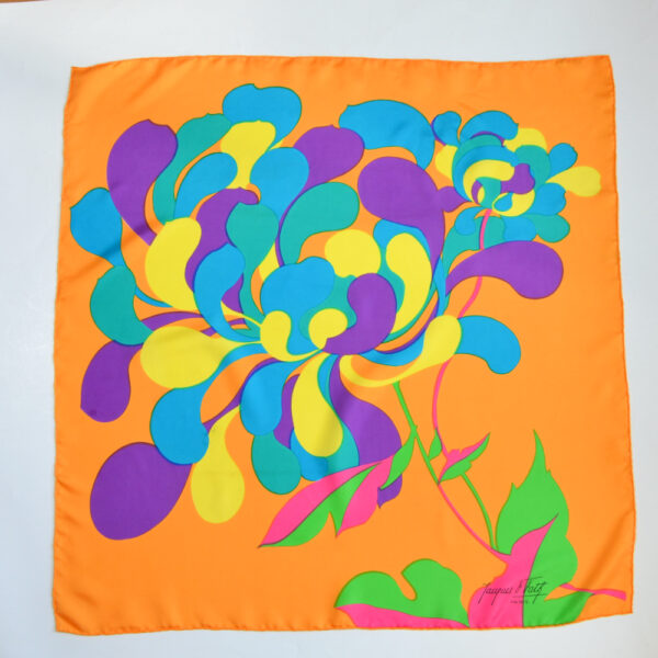 jacques fath silk scarf op art floral multicoloured vintage french designer scarf 1960s