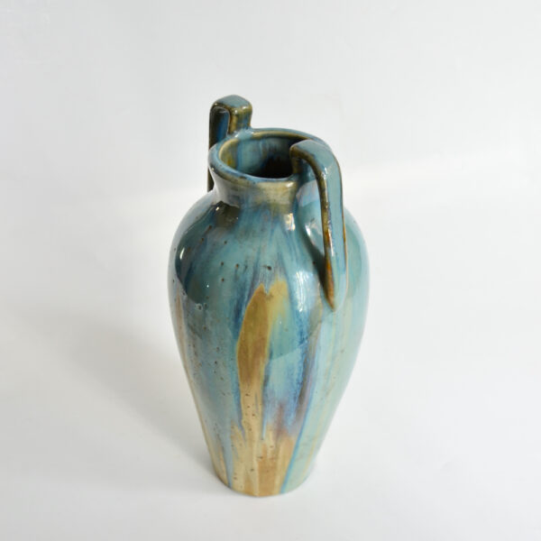 jean langlade glazed stoneware art nouveau baluster vase handles French ceramist 1900s 2