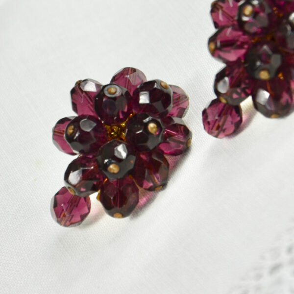 1950s faux garnet cluster clip earrings