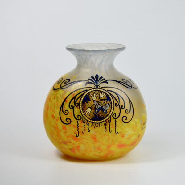 Legras Printania Art nouveau vase 1920 Auray enamelled french glass 3