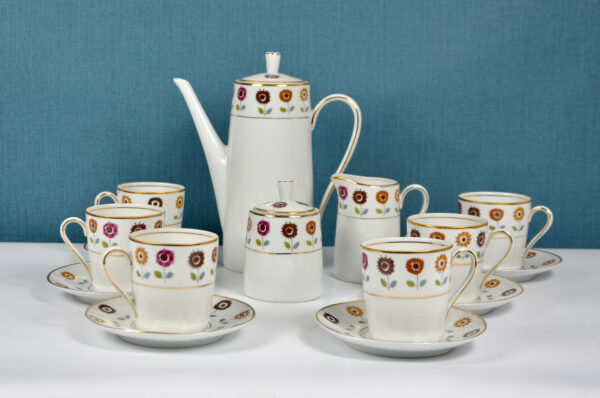 WAŁBRZYCH WAWEL 1960s coffee set for 6 mid century modern porcelain