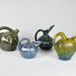 French Art Deco gourd vase glazed stoneware pottery 1930s Metenier Denbac Pointu Rambervillers