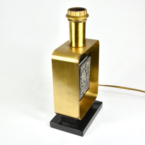 large 1970s table lamp with abstract decor 1