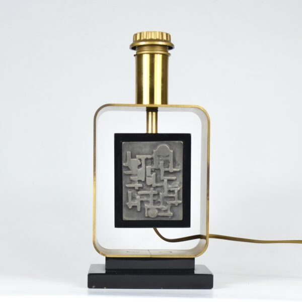 large 1970s table lamp with abstract decor 4