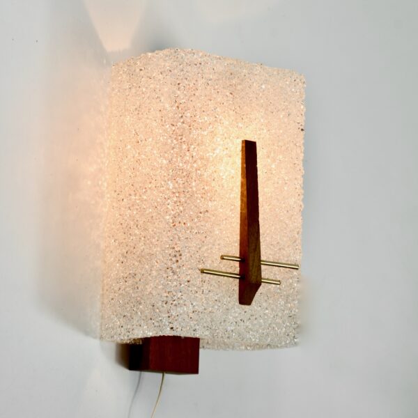1970s teak and resin sconces wall lights Danish modern minimalist crystalline lights 7