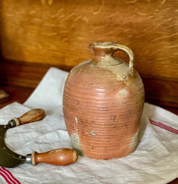 antique French cruche bottle in salt glaze stoneware