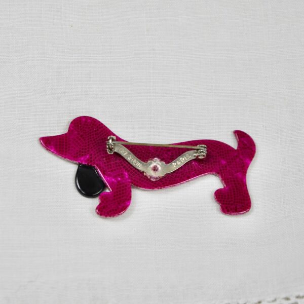 Lea Stein dachshund Wiener brooch pink 1