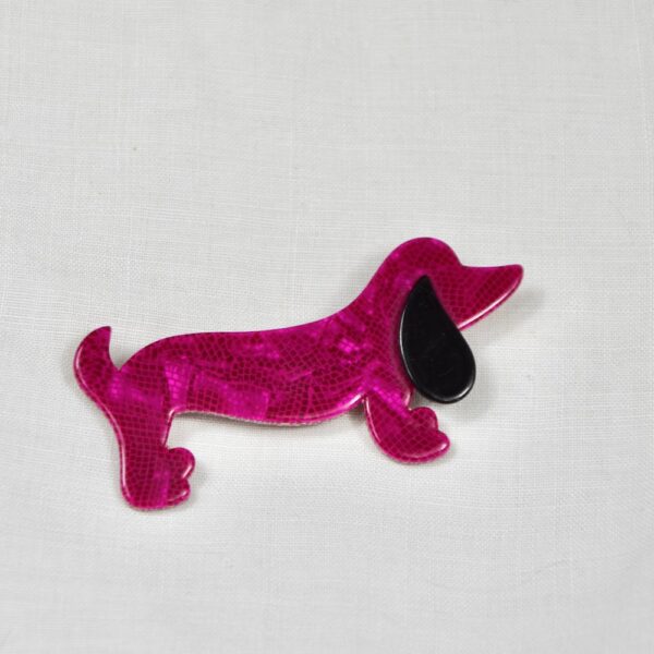 Lea Stein dachshund Wiener dog brooch pink