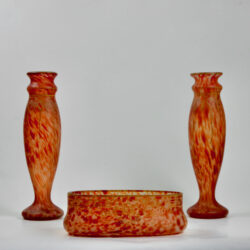 Legras glass set of mantel vases garniture of vases, signed, c1920 antique french glasss (1)