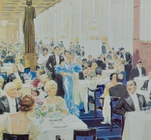 artist detail ocean liner Le Normandie 1st class dining room