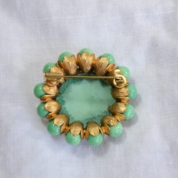 1930s gilt brooch Czech glass turquoise beads 1