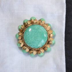 1930s gilt brooch Czech glass turquoise beads
