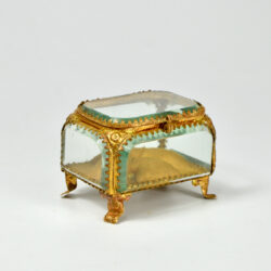 19thc French bevelled glass reliquary jewellery box ormolu yellow silk lining napoleon III