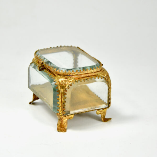 19thc French bevelled glass reliquary jewellery box ormolu yellow silk lining napoleon III 3