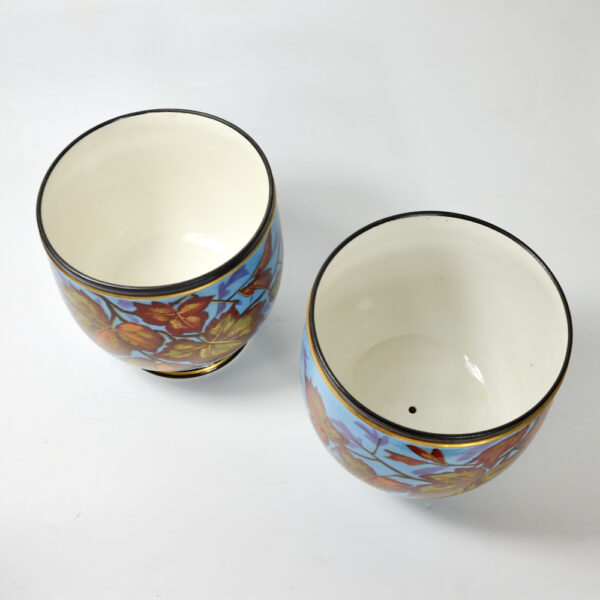 Antique Cachepots in hand painted Paris porcelain pair of 19thc cache-pots (1)