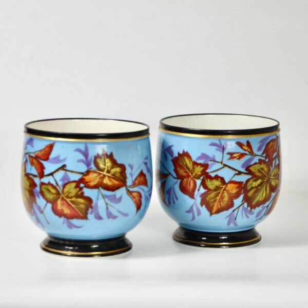 Antique Cachepots in hand painted Paris porcelain pair of 19thc cache-pots (2)