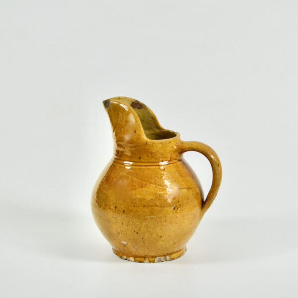 Antique French cruche water jug with mustard yellow glaze 1