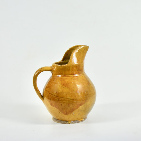 Antique French cruche water jug with mustard yellow glaze 2