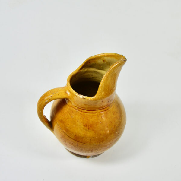 Antique French cruche water jug with mustard yellow glaze 4