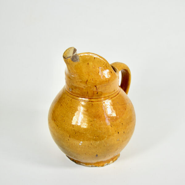 Antique French cruche water jug with mustard yellow glaze 6