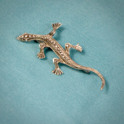 Art Deco silver marcasite lizard brooch 835 silver Germany (1)