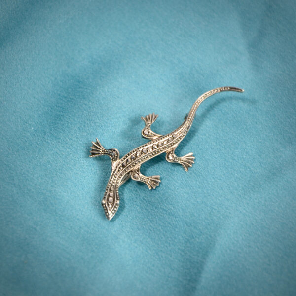 Art Deco silver marcasite lizard brooch 835 silver Germany