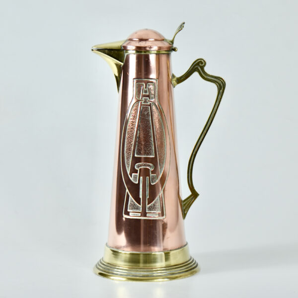 Art Nouveau copper and brass wine jug c1900 (1)