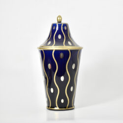 Gustave Asch Art Deco vase with lid Sainte Radegonde blue silver and gold 20thc French faience x