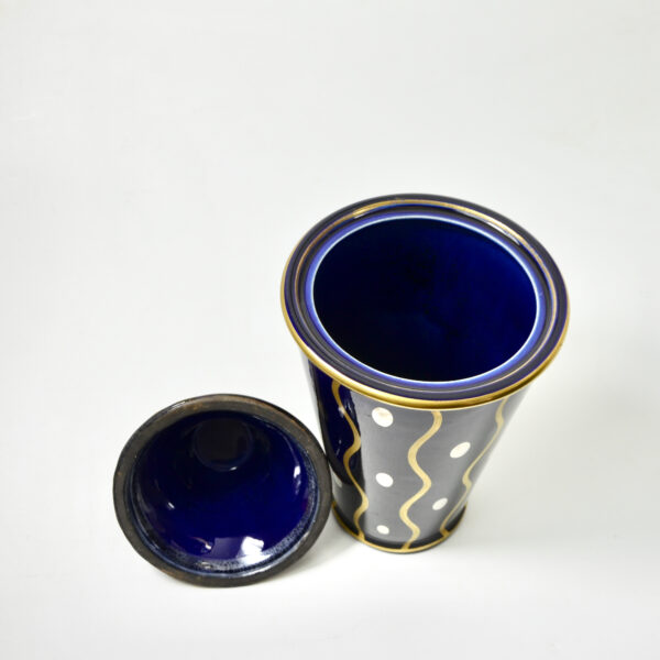 Gustave Asch Art Deco vase with lid Sainte Radegonde blue silver and gold 20thc French pottery 3