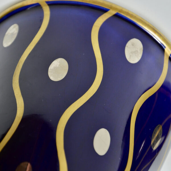 Gustave Asch Art Deco vase with lid Sainte Radegonde blue silver and gold 20thc French pottery 5