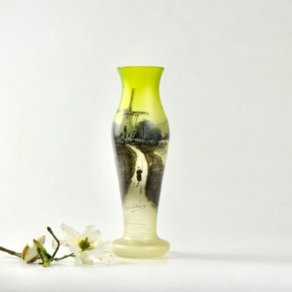 Michel Nancy art nouveau glass vase in absinthe green c1900