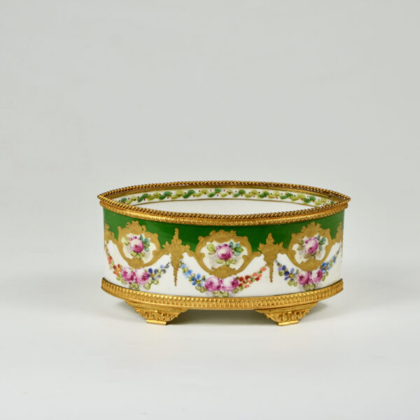 Sèvres jardinière 19thc French porcelain gilt bronze miniature (2)