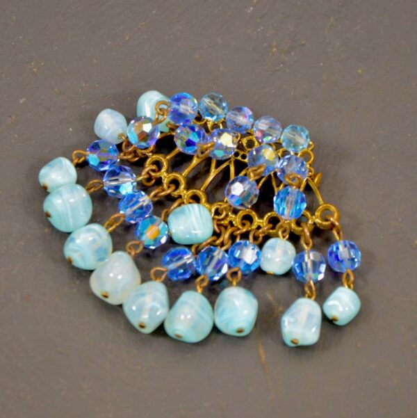 1950s blue cluster brooch, lampwork glass beads french-costume-jewellery (1)