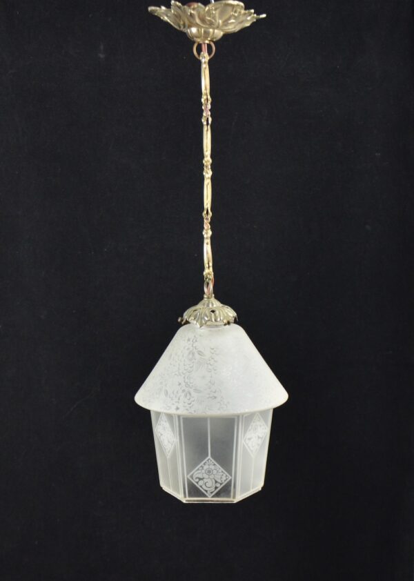 Antique 19thc French engraved glass lantern pendant light (2)