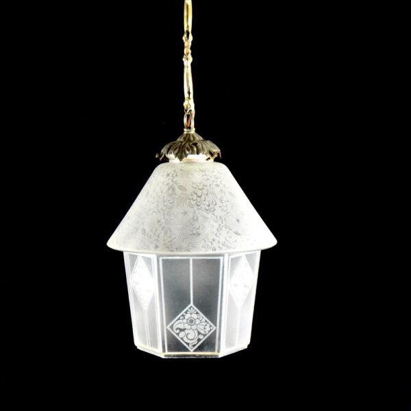 Antique 19thc French engraved glass lantern pendant light (3)