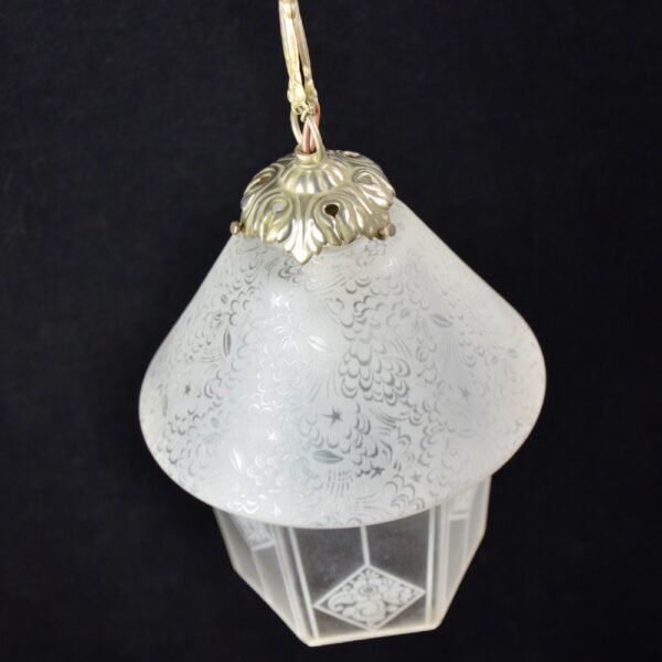 Antique 19thc French engraved glass lantern pendant light